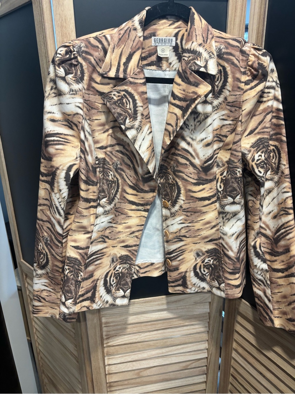 Georgiou Brown Tiger-Print Tailored Blazer